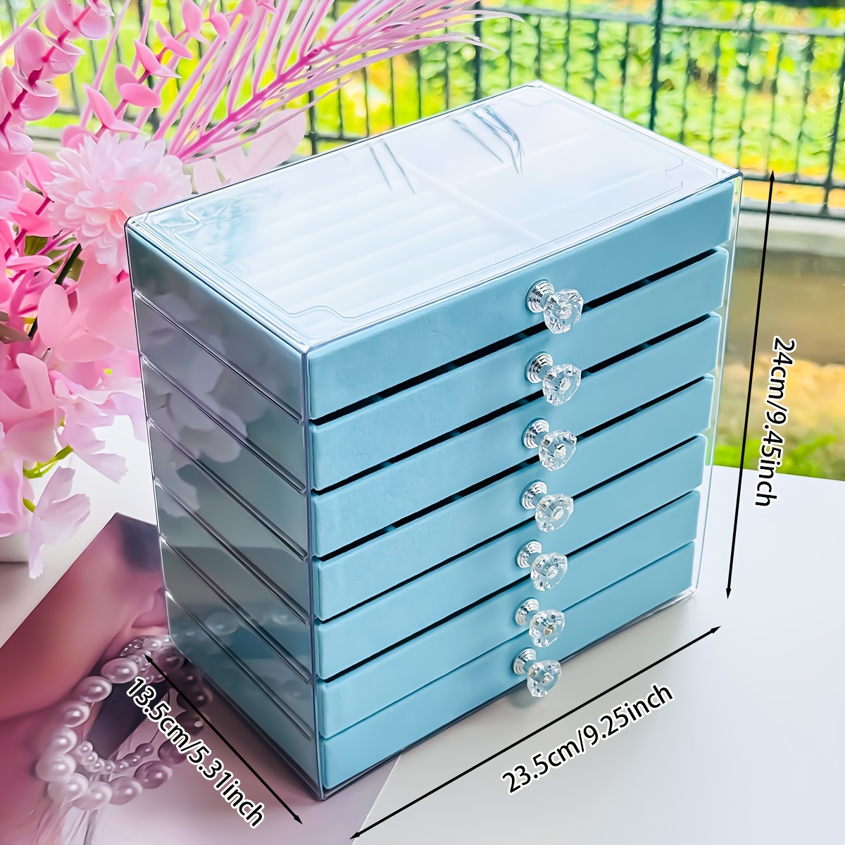Blue Acrylic Jewelry Storage Box, Multi-Layer Organizer